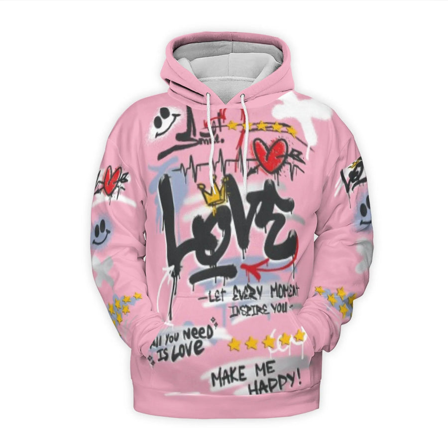 Graffiti Love Heart Hoodie | All-Over Print Streetwear Style | Premium Soft Brushed Fleece | Aesthetic Urban Apparel for Men & Women