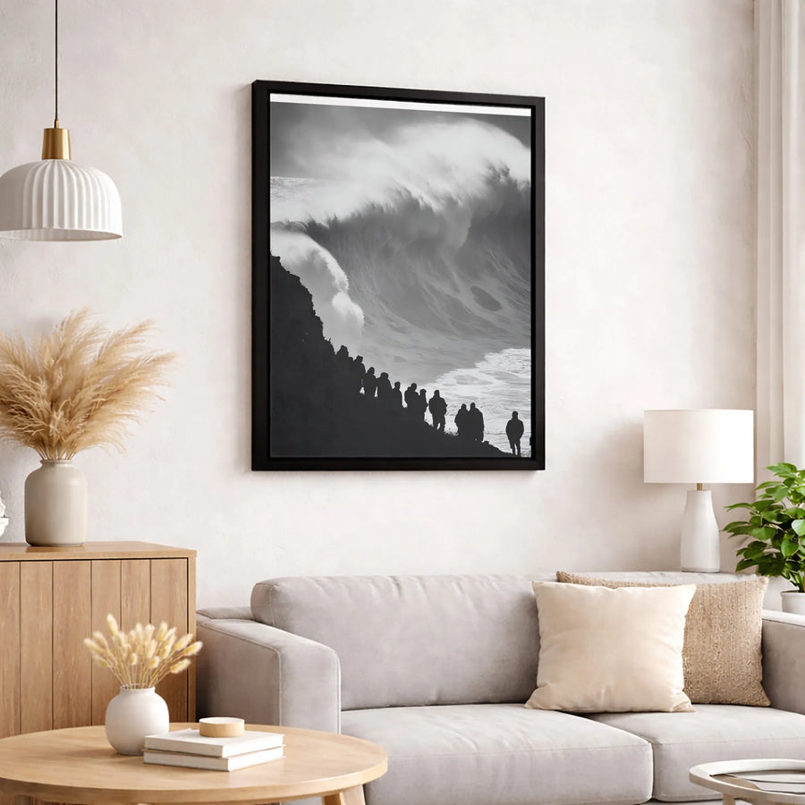 Giant Ocean Wave Wall Art | Black and White Seascape Photography | 1.25-Inch Gallery-Wrapped Canvas | Minimalist Home and Office Decor Gift