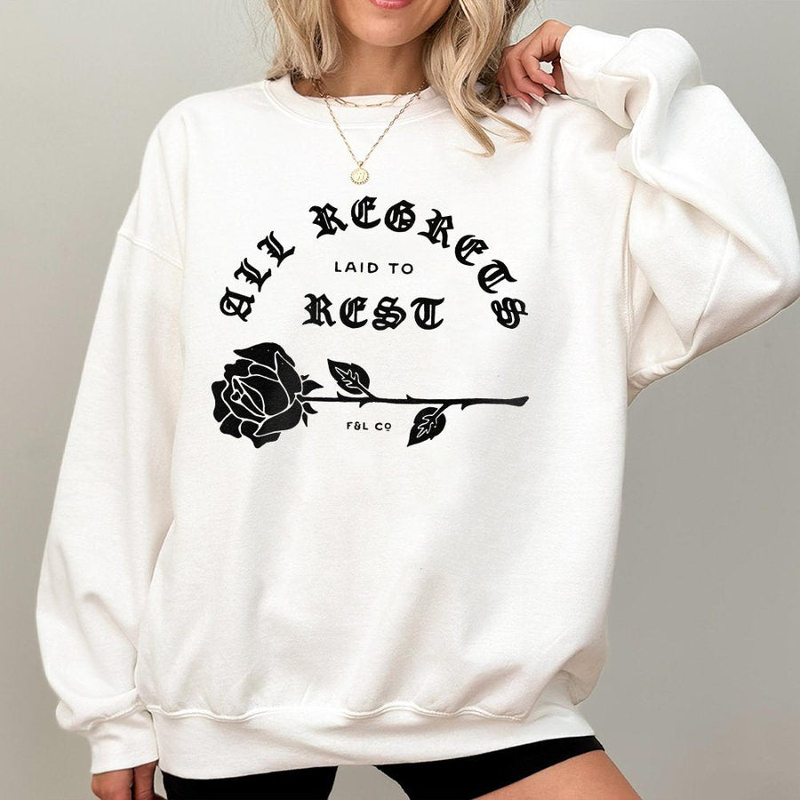 All Regrets Laid To Rest Sweatshirt | Gothic Rose Graphic Crewneck | Premium Cotton Blend | Aesthetic Grunge Gift For Her