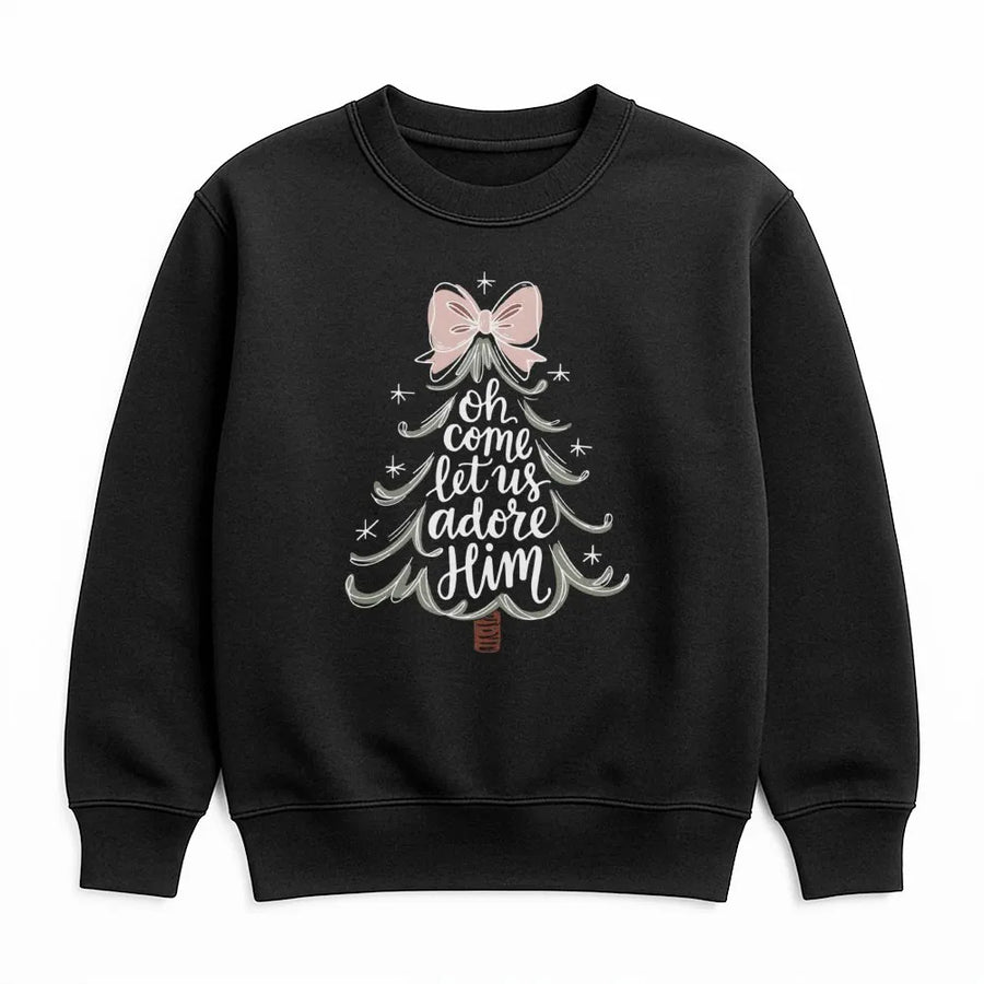 Oh Come Let Us Adore Him Sweatshirt | Minimalist Christmas Tree Design | Premium Cotton Blend | Religious Holiday Gift for Her