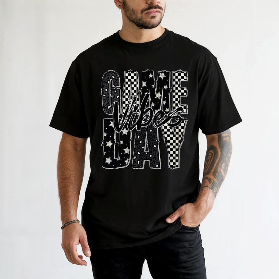 Game Day Vibes T-Shirt | Checkered And Leopard Print Graphic | 100% Cotton Premium Tee | Football Mom Sport Gift For Her