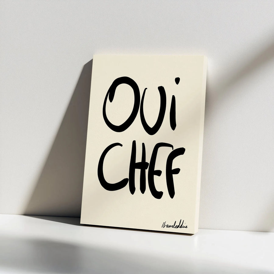 Oui Chef Wall Art Canvas | Modern Typography Kitchen Decor | Gallery Wrap Premium Print | Perfect Gift for Home Cooks and Foodies