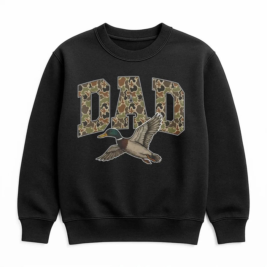 Camo Dad Duck Sweatshirt | Waterfowl Hunting Graphic Tee | Premium Cotton Blend Unisex Pullover | Outdoorsman Gift for Hunter Dad