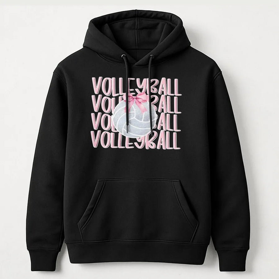 Volleyball Hoodie with Coquette Bow | Retro Aesthetic Volleyball Graphic | Soft Cotton-Poly Blend | Cute Gift for Volleyball Players & Team Moms