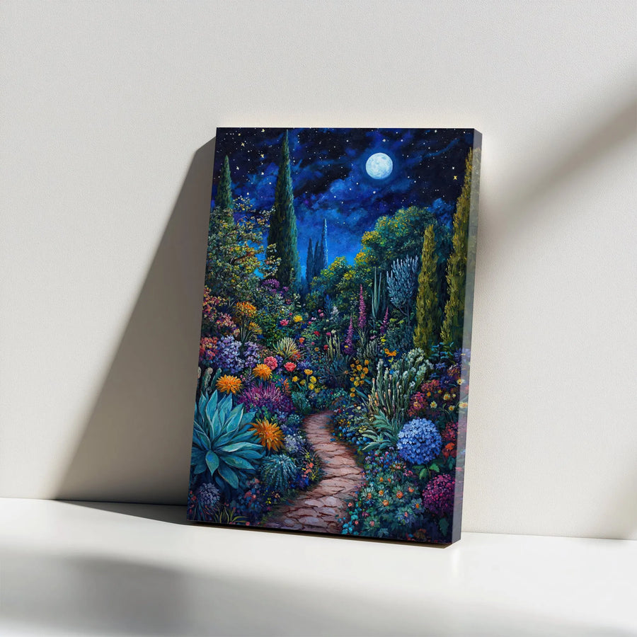 Enchanted Night Garden Canvas | Vibrant Floral Painting Print | Premium 1.25" Thick Gallery Wrap | Home Decor Gift for Nature Lovers