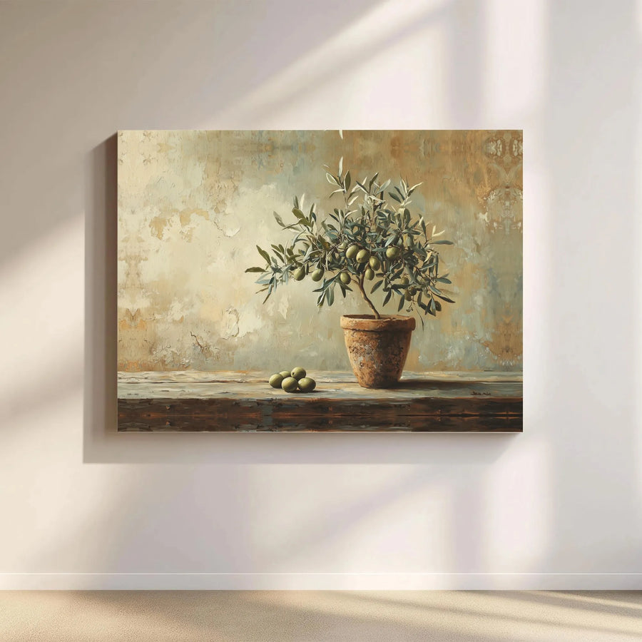 Olive Tree Canvas Wall Art | Rustic Still Life Botanical Print | 1.25" Gallery Wrap Premium Canvas | Mediterranean Kitchen Home Decor Gift