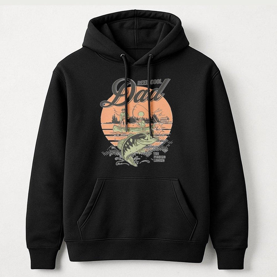 Reel Cool Dad Fishing Hoodie | Vintage Bass Fishing Graphic Design | Premium Cotton Blend Sweatshirt | Best Father's Day 2026 Gift for Fisherman