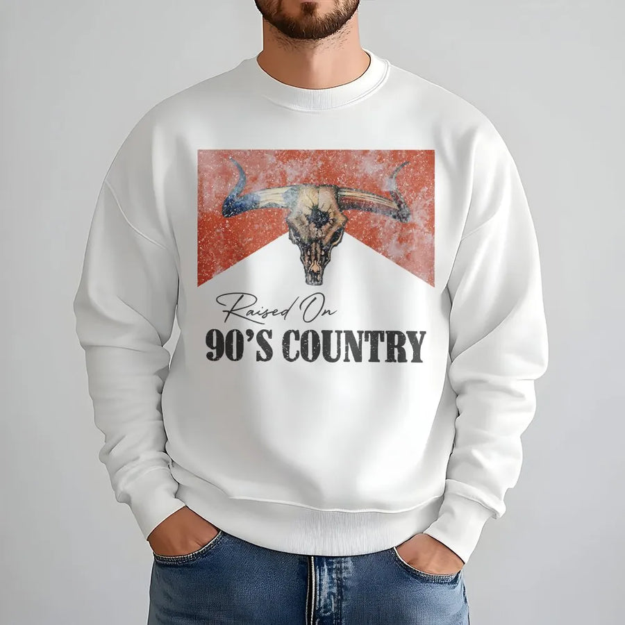 90s Country Sweatshirt | Raised On 90s Country Graphic | Unisex Soft Cotton Blend | Gift for Country Music Lover