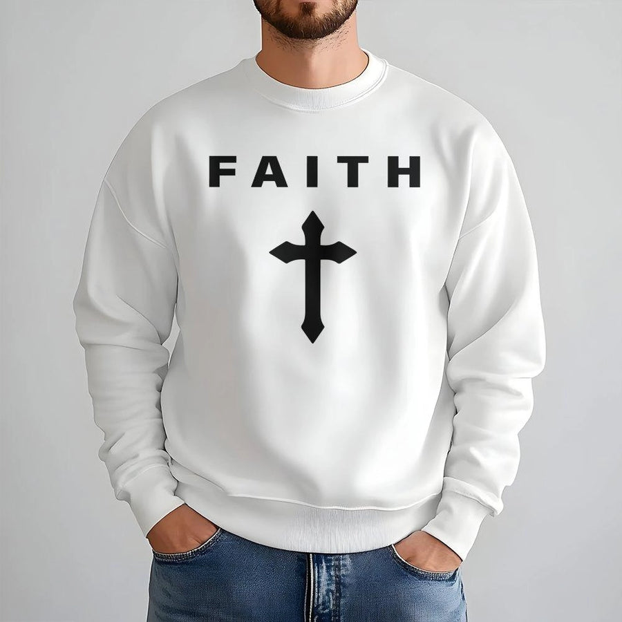Faith Cross Sweatshirt | Minimalist Religious Graphic Design | Premium Cotton Blend Crewneck | Christian Gift for Men and Women