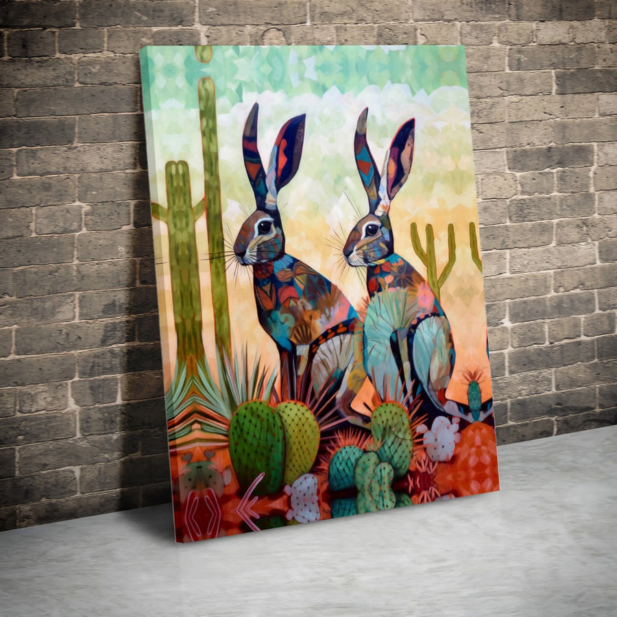 Desert Jackrabbit Canvas Wall Art | Colorful Southwestern Bunny Decor | Premium Gallery-Wrapped Print | Unique Wildlife Gift for Home