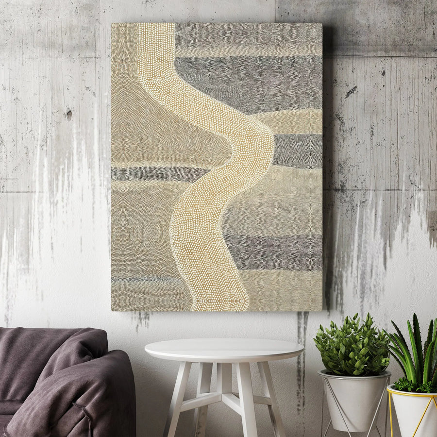 Abstract River Path Canvas Art | Aboriginal Inspired Dot Painting | Premium Gallery Wrapped Canvas | Modern Bohemian Home Decor Gift