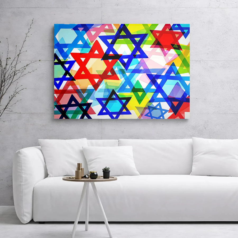 Star Of David Wall Art | Colorful Abstract Jewish Home Decor | Gallery Wrap Premium Canvas Print | Meaningful Hanukkah Gift For Living Room