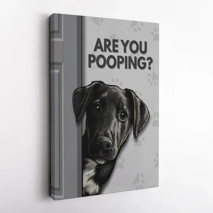 Are You Pooping? Funny Dog Bathroom Wall Art | Peeking Black Lab Canvas Print | Gallery-Quality Decor | Perfect Housewarming Gift for Dog Lovers