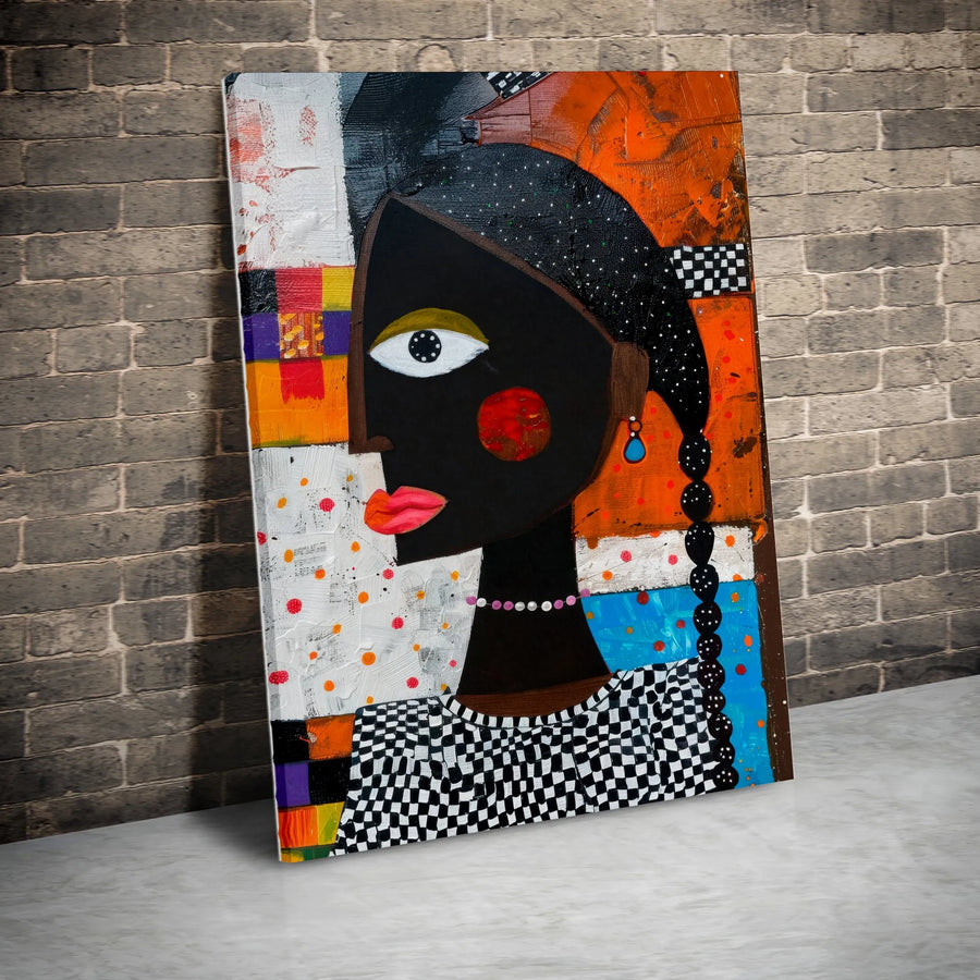 Abstract Black Woman Canvas Art | Modern Cubist Portrait Print | Premium Gallery Wrapped Canvas | Afrocentric Home Decor Gift