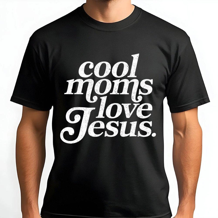 Cool Moms Love Jesus T-Shirt | Retro Christian Faith Graphic Tee | 100% Soft Cotton | Trendy Religious Gift for Mom, Birthday or Church Apparel