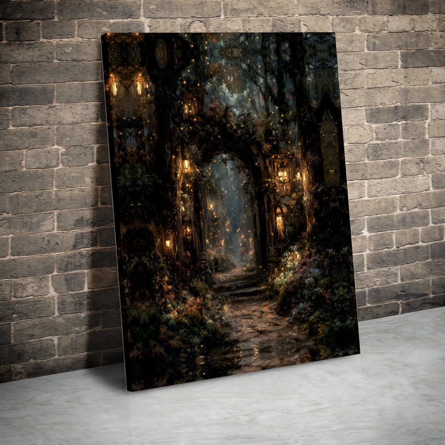 Enchanted Forest Canvas Wall Art | Whimsical Fairy Light Pathway | Premium Gallery-Wrapped Print | Magical Home Decor Gift for Fantasy Lovers