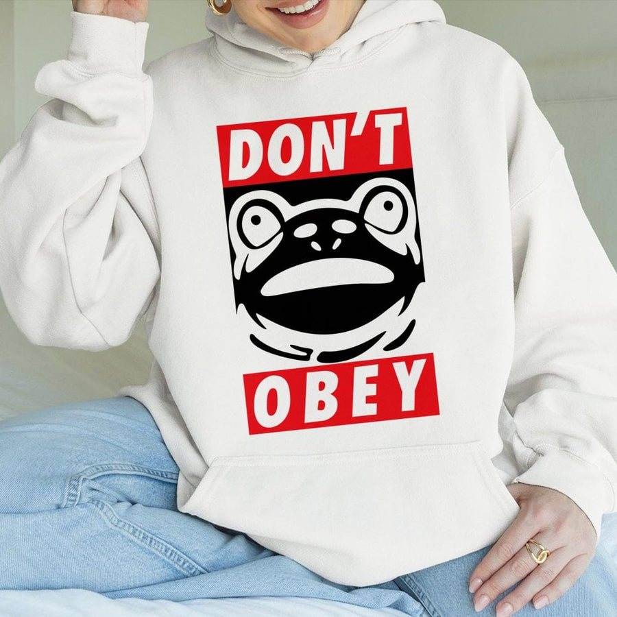 Dont Obey Frog Hoodie | Funny Toad Graphic Streetwear | Cotton Blend Premium Pullover | Unique Counterculture Gift for Men and Women