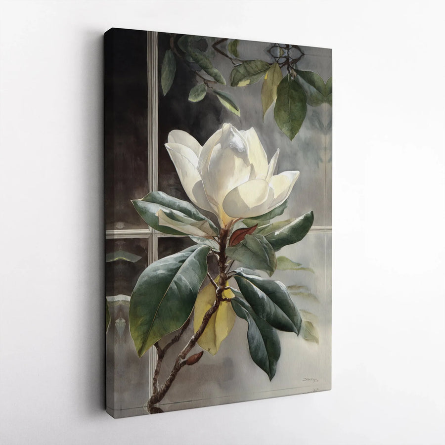 Magnolia Flower Canvas Wall Art | Watercolor Botanical Illustration | Premium Gallery Wrapped Canvas | Modern Farmhouse Decor Gift