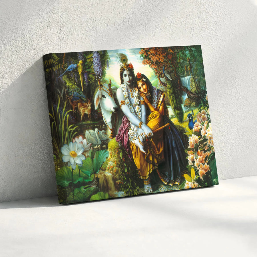 Radha Krishna Canvas Wall Art | Vibrant Hindu Deity Artwork | Premium Thick Gallery Canvas | Spiritual Home Decor Gift
