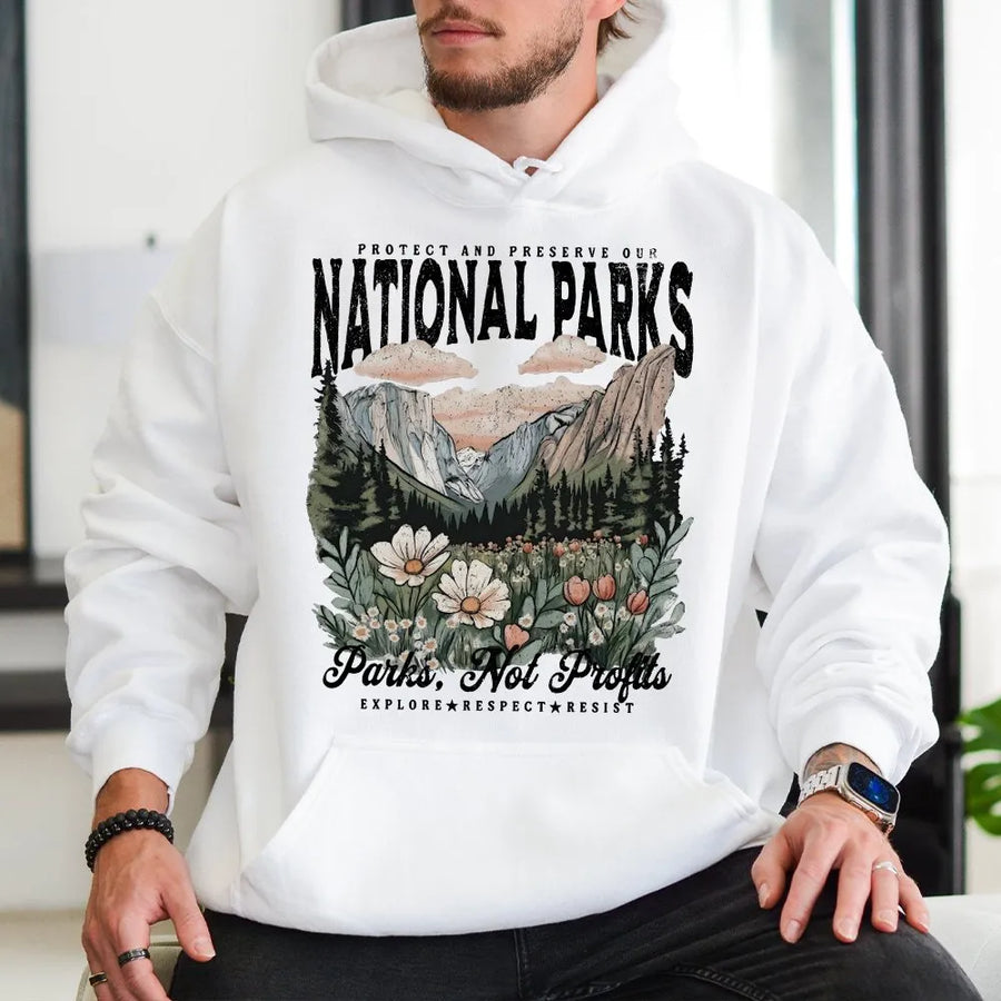National Parks Hoodie | Vintage Mountain Wildflower Graphic | Premium Soft Cotton Tee | Gift for Hiker & Nature Lover