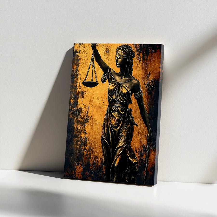 Lady Justice Canvas Print | Abstract Gold and Black Art | Premium Gallery Wrapped Canvas | Law Office Decor Gift for Lawyer