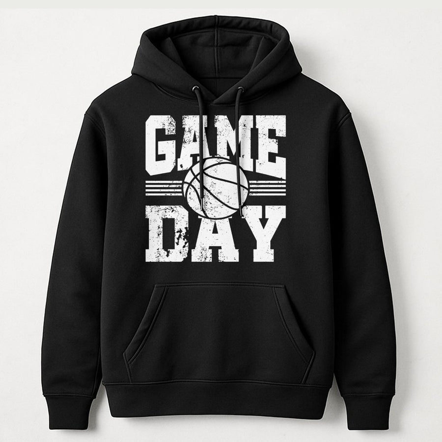 Game Day Basketball Hoodie | Distressed Sports Graphic Sweatshirt | Cotton-Polyester Blend | Trendy Apparel Gift for Basketball Fans