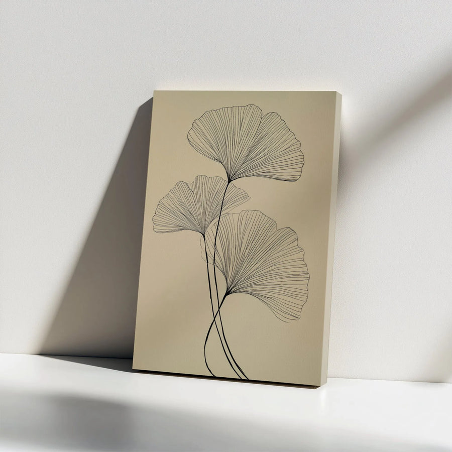 Ginkgo Leaf Canvas Wall Art | Minimalist Botanical Line Drawing | Premium Gallery Wrap Print | Modern Boho Home Decor For Living Room