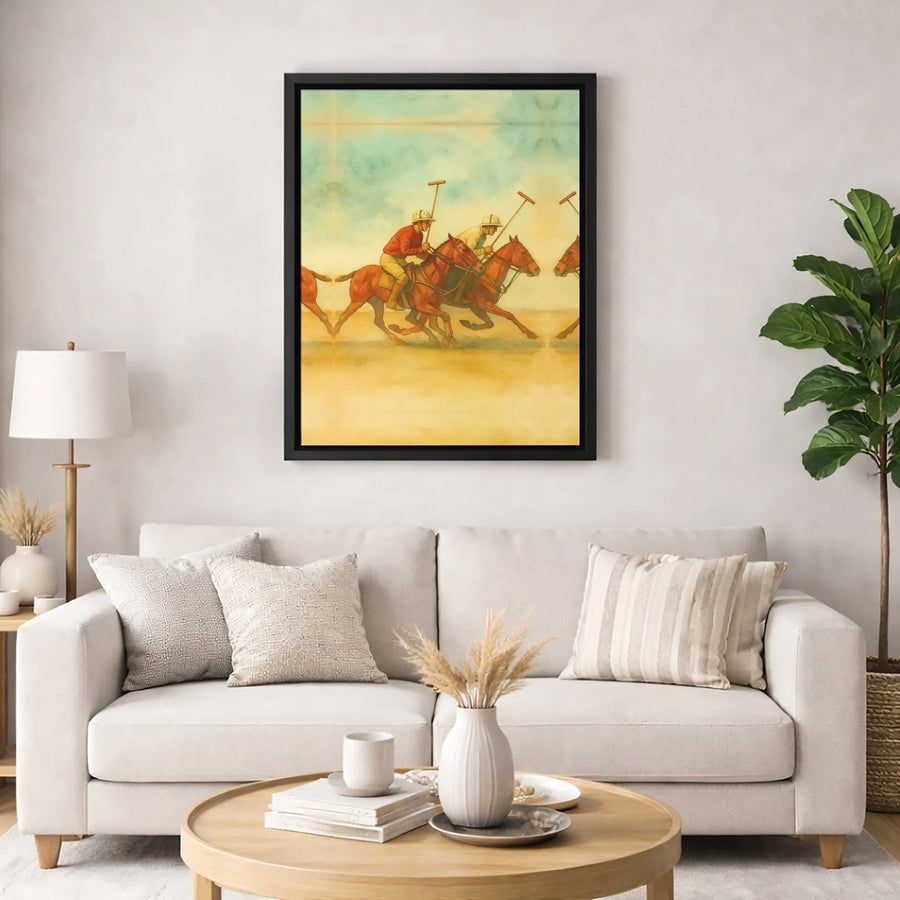 Vintage Polo Match Canvas Print | Equestrian Sports Fine Art | 1.25 Inch Gallery Wrap | Classic Horseback Riding Gift for Home Office Decor