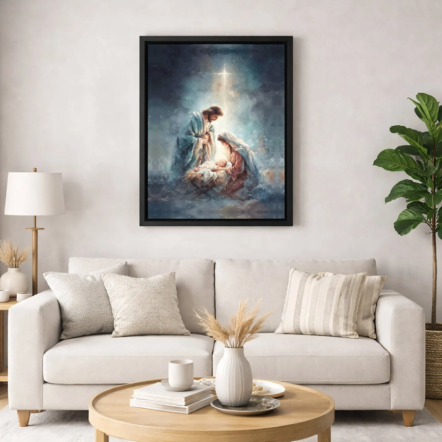 Nativity Scene Canvas Print | Holy Family Watercolor Wall Art | Premium 1.25-Inch Gallery Wrap | Religious Christmas Home Decor Gift