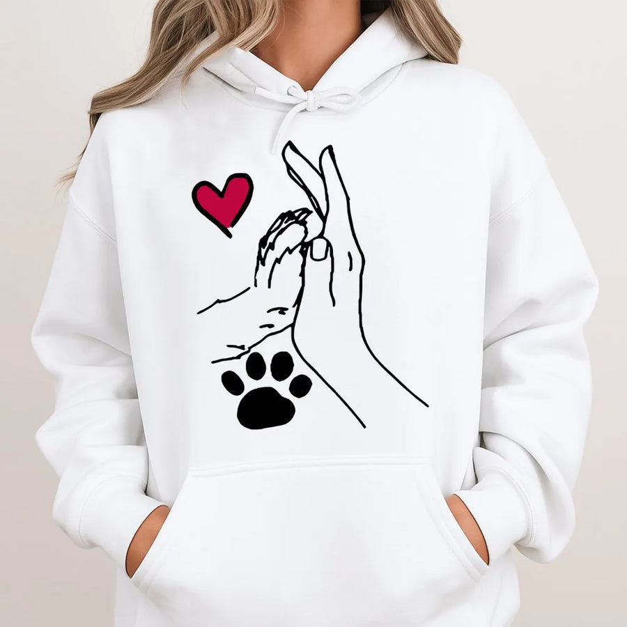 Dog Paw High Five Hoodie | Heart Paw Print Graphic Sweatshirt | Premium Cotton Blend | Gift For Dog Lovers And Pet Owners