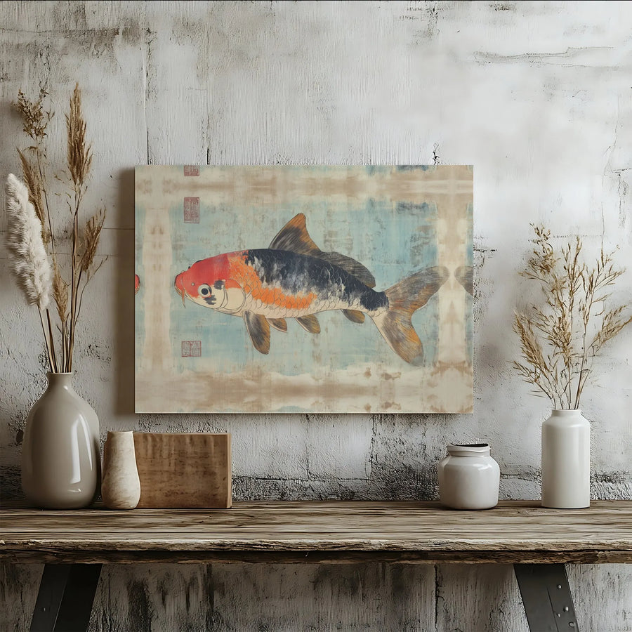 Japanese Koi Fish Canvas Wall Art | Ukiyo-E Style Traditional Print | 1.25” Gallery Wrap | Premium Zen Decor for Living Room & Office