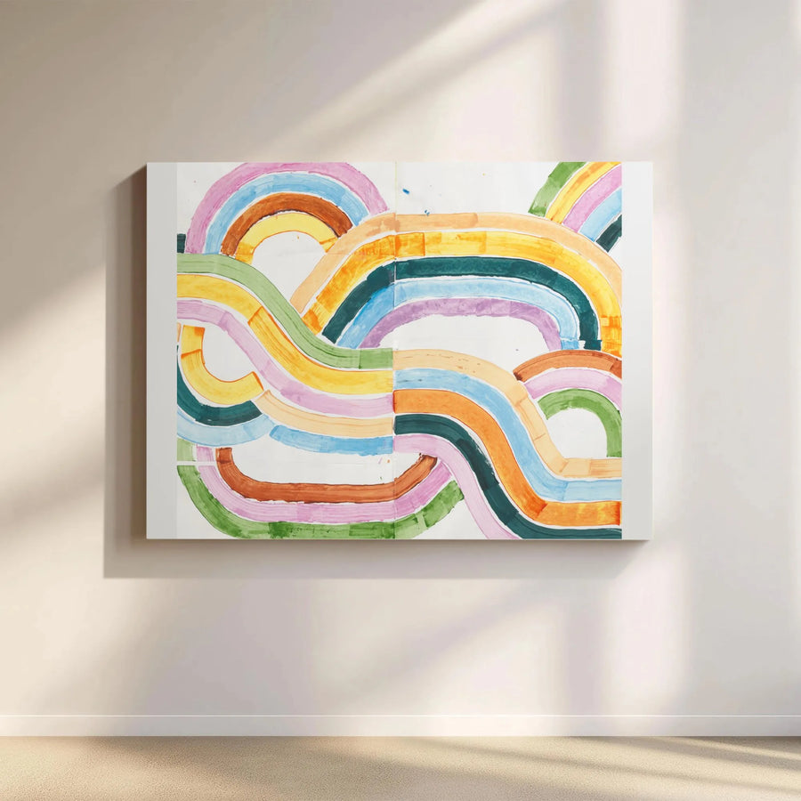 Sun River Abstract Canvas Print | Modern Watercolor Flowing Lines | Premium Gallery Wrap Canvas | Limited Edition Home Decor Gift