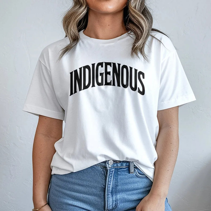 Indigenous Graphic T-Shirt | Retro Arch Text Design | Premium Soft Cotton | Native American Heritage Pride Gift for Adults
