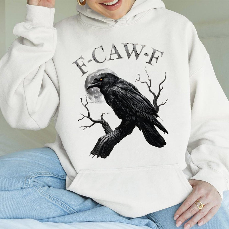 Gothic Crow Graphic Hoodie | Funny F-Caw-F Bird Pun Design | Premium Cotton Blend | Sarcastic Gift for Bird Lovers and Goth Aesthetic