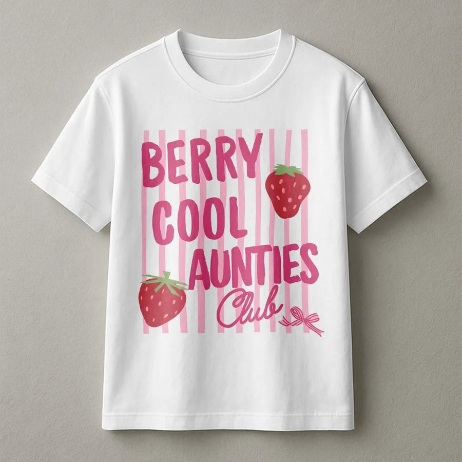 Cool Aunt T-Shirt | Berry Cool Aunties Club Strawberry Pun | Premium Comfort Colors Tee | Gift for New Auntie, Godmother, Sister, Pregnancy Announcement
