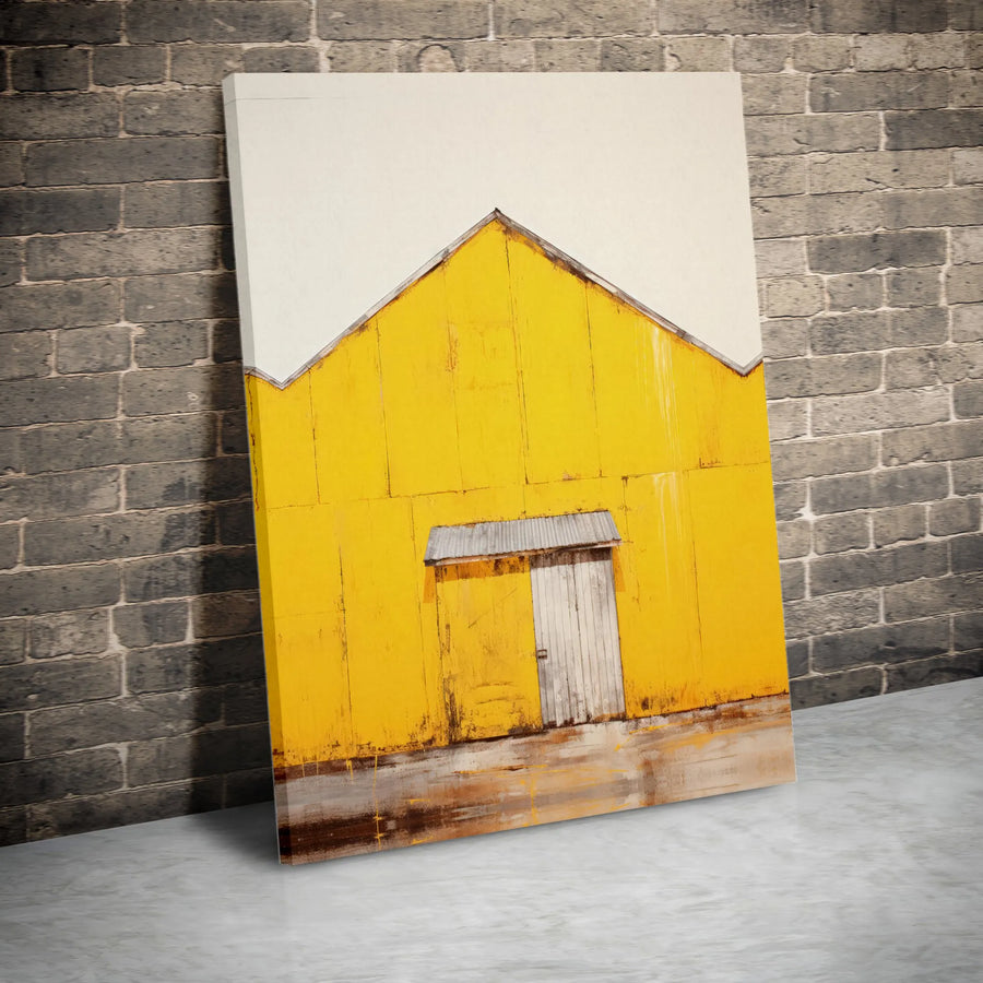Abstract Yellow Barn Canvas Print | Minimalist Industrial Building Art | Premium Thick Gallery Wrap | Modern Office & Home Decor Gift