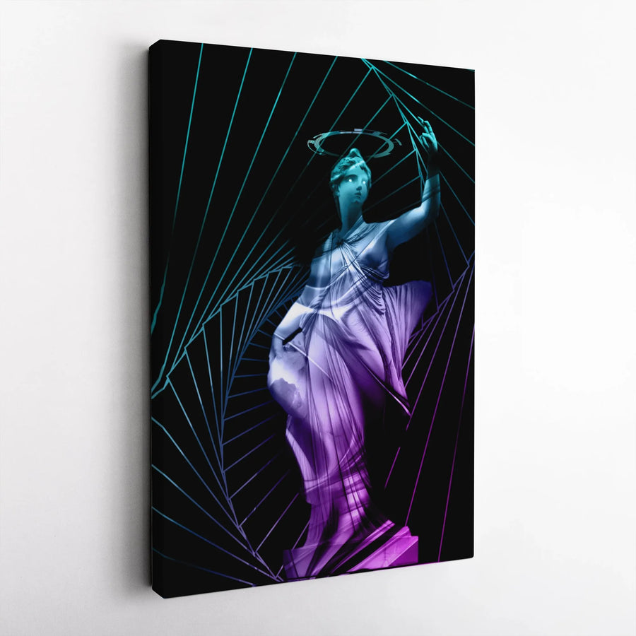 Vaporwave Statue Canvas Art | Neon Geometric Greek Sculpture | Premium Fade-Resistant Wall Decor | Modern Living Room Aesthetic Gift