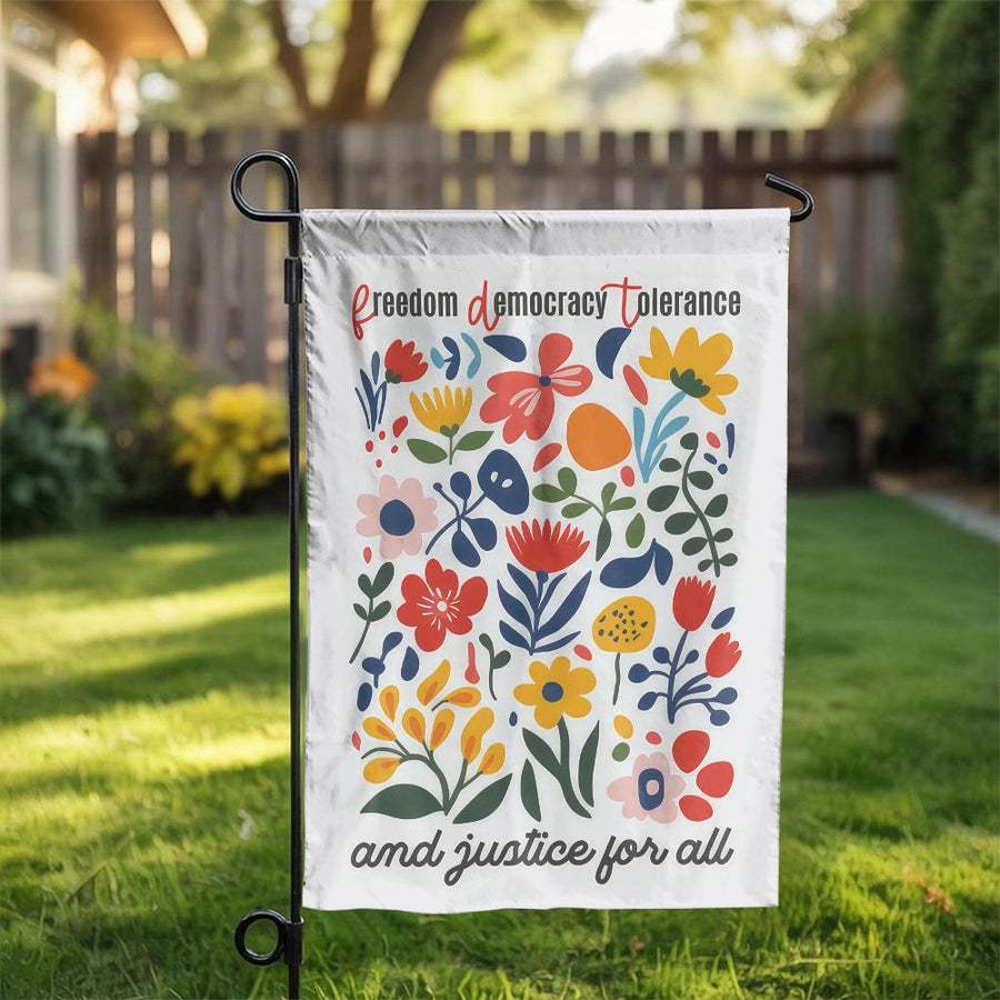 Freedom Democracy Tolerance Garden Flag | Floral Patriotic Yard Decor | Premium Weather-Resistant Polyester | Outdoor Gift for Home Garden