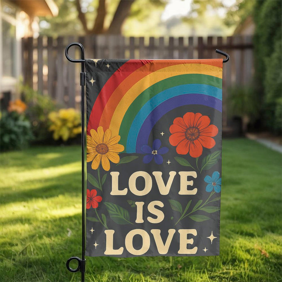 Love Is Love Garden Flag | Rainbow LGBTQ Pride Floral Design | Premium Weather-Resistant Polyester | Outdoor Yard Decor Gift