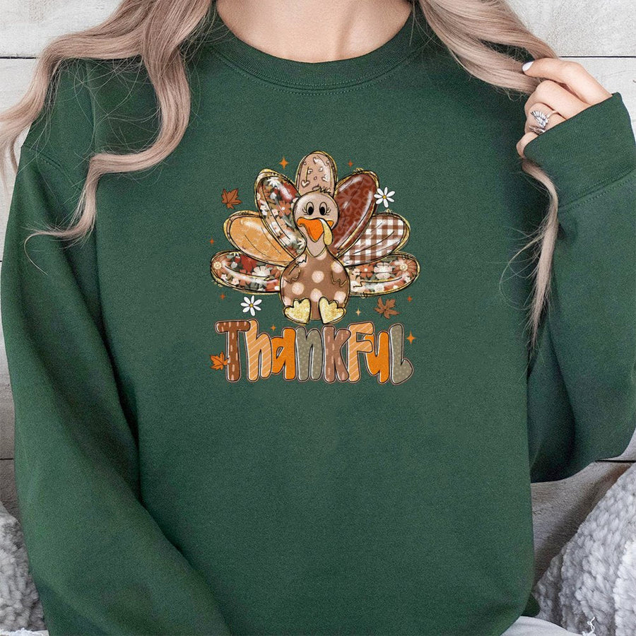 Thankful Turkey Sweatshirt | Cute Fall Graphic Thanksgiving Design | Premium Cotton Blend Fleece | Cozy Holiday Gift for Women and Men