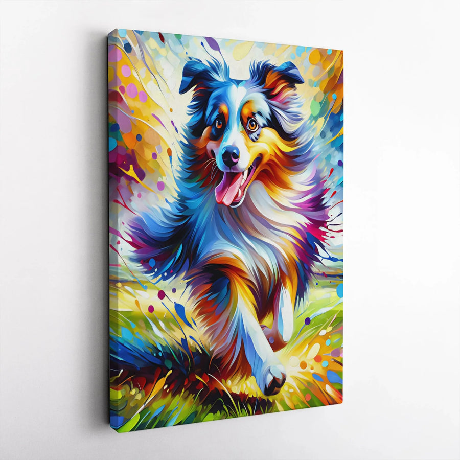 Australian Shepherd Canvas Art | Colorful Splash Dog Portrait | Premium Fade-Resistant Print | Vibrant Modern Home Decor Gift