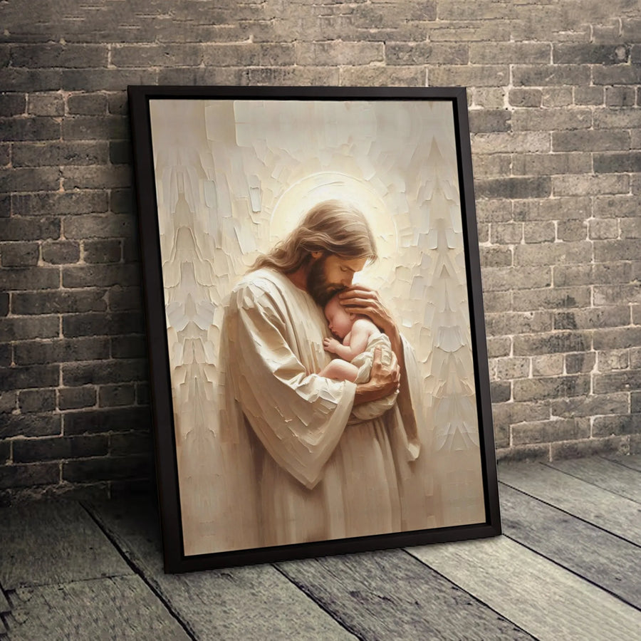Jesus Holding Newborn Baby Canvas Art | Religious Portrait Wall Decor | Premium Fade-Resistant Print | Christian Gift for New Parents