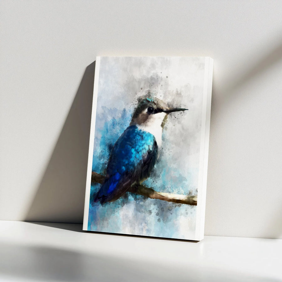 Watercolor Hummingbird Canvas Art | Vibrant Blue Bird Painting | Premium Gallery Quality Print | Nature Lover Gift for Home Decor