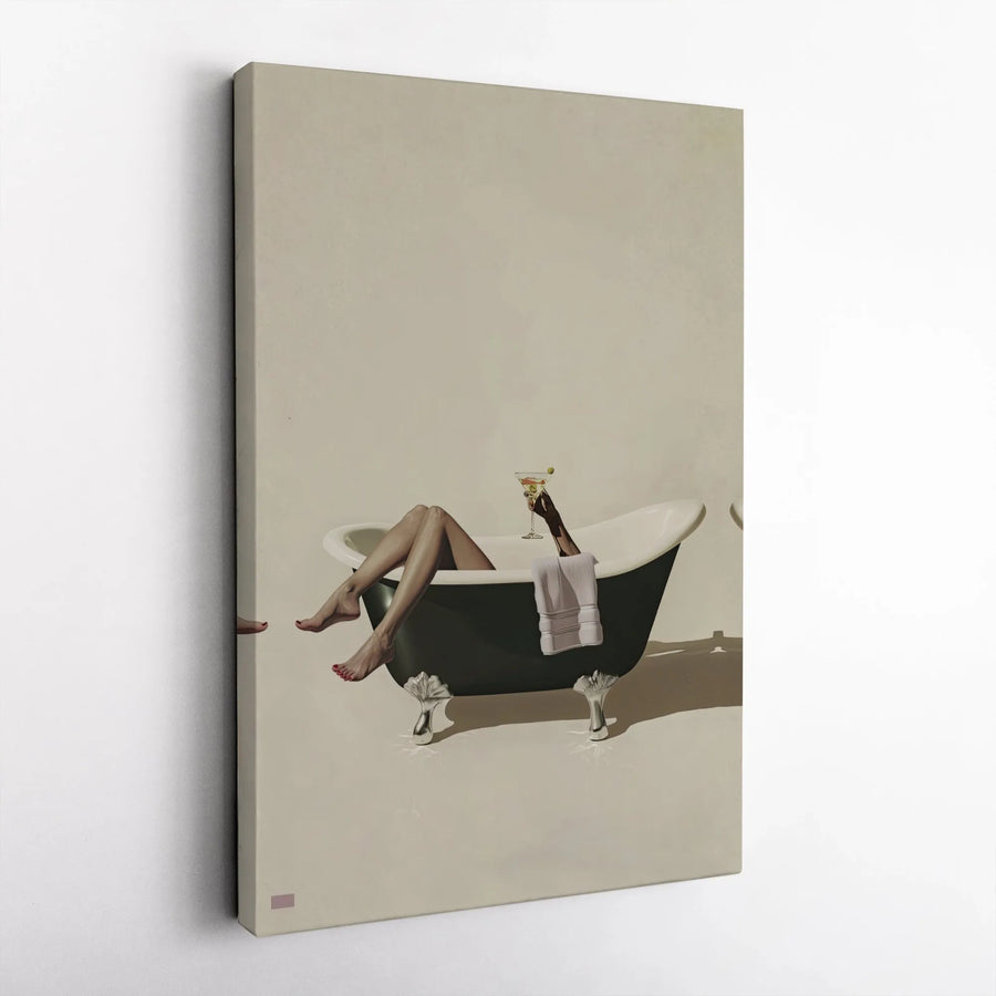 Woman in Bathtub Canvas Print | Surreal Martini Cocktail Art | Premium Gallery Wrapped Canvas | Modern Bathroom Decor Gift for Her