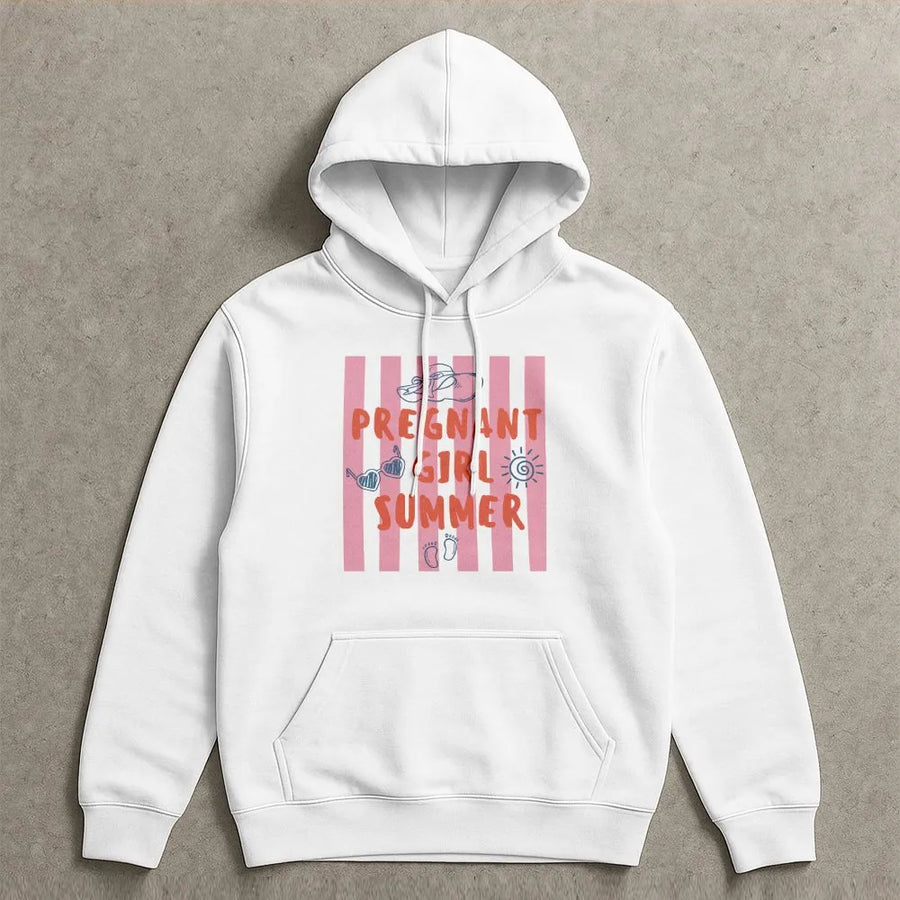 Pregnant Girl Summer Hoodie | Beach Themed Pregnancy Announcement | Premium Cotton Blend | Gift for Expecting Mom to Be