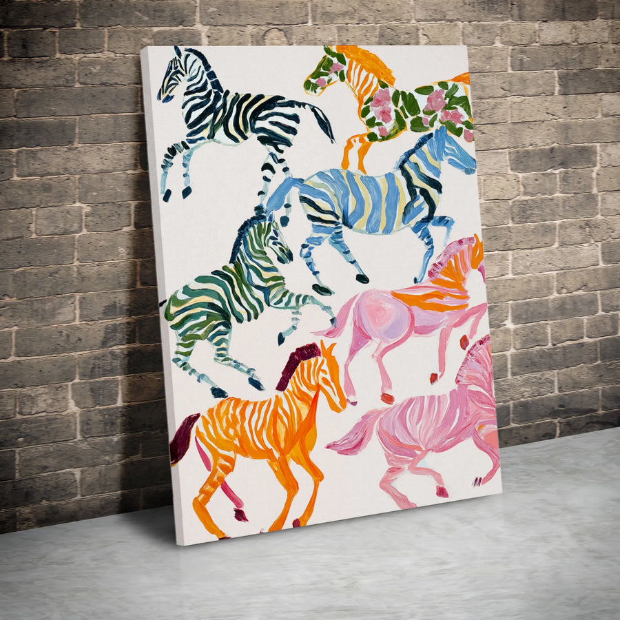 Colorful Zebra Wall Art | Whimsical Animal Oil Painting Print | Premium Gallery Canvas | Vibrant Nursery Decor & Unique Gift