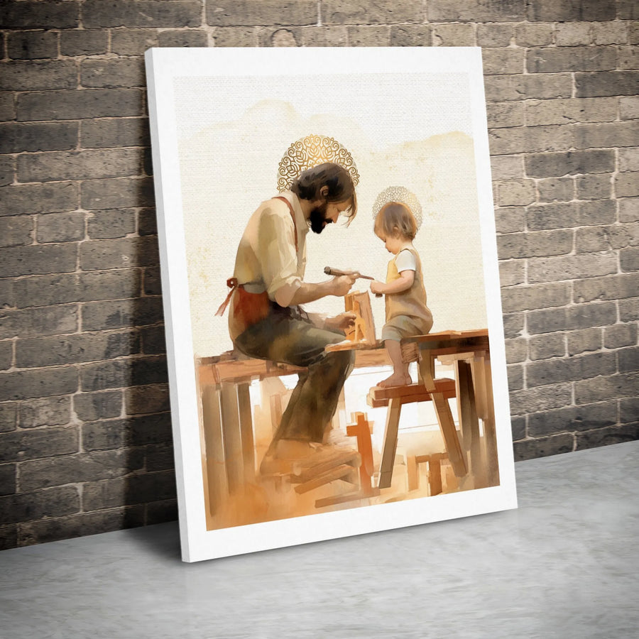 Saint Joseph and Child Jesus Canvas Print | Sacred Carpenter Art | 1.25-Inch Gallery Wrap | Christian Home Decor Gift for Nursery or Office