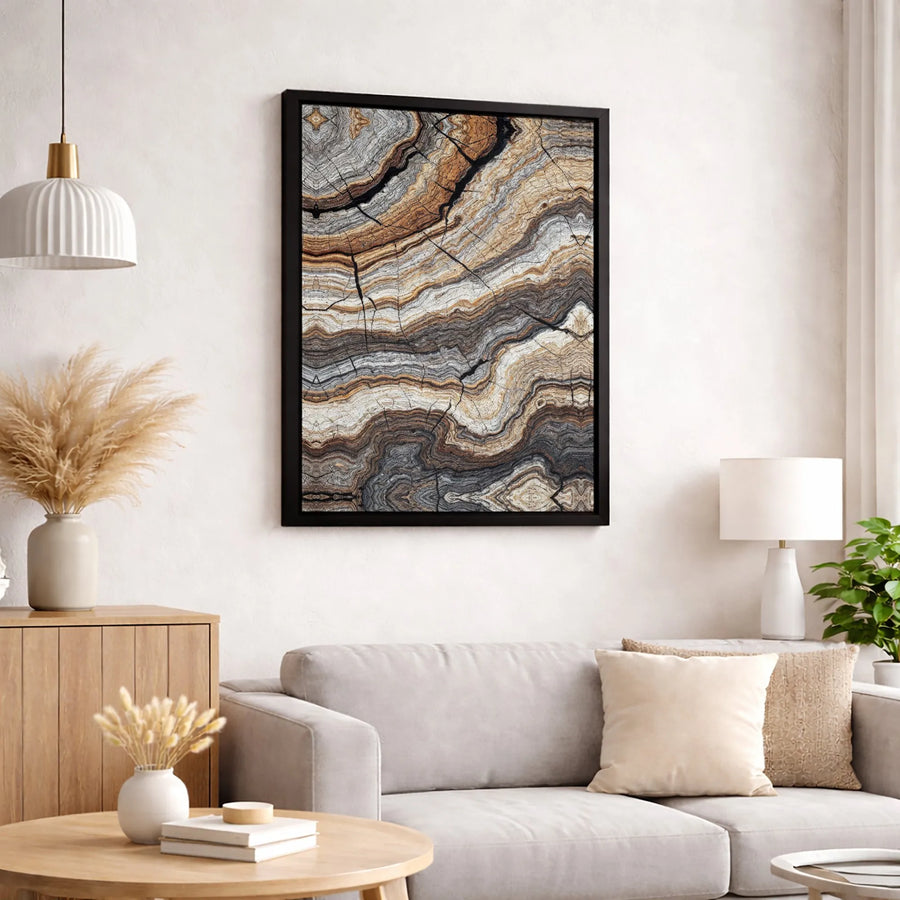 Abstract Tree Ring Canvas Art | Wood Grain Cross Section Print | Premium Gallery Wrapped Wall Decor | Modern Organic Home Office Wall Art