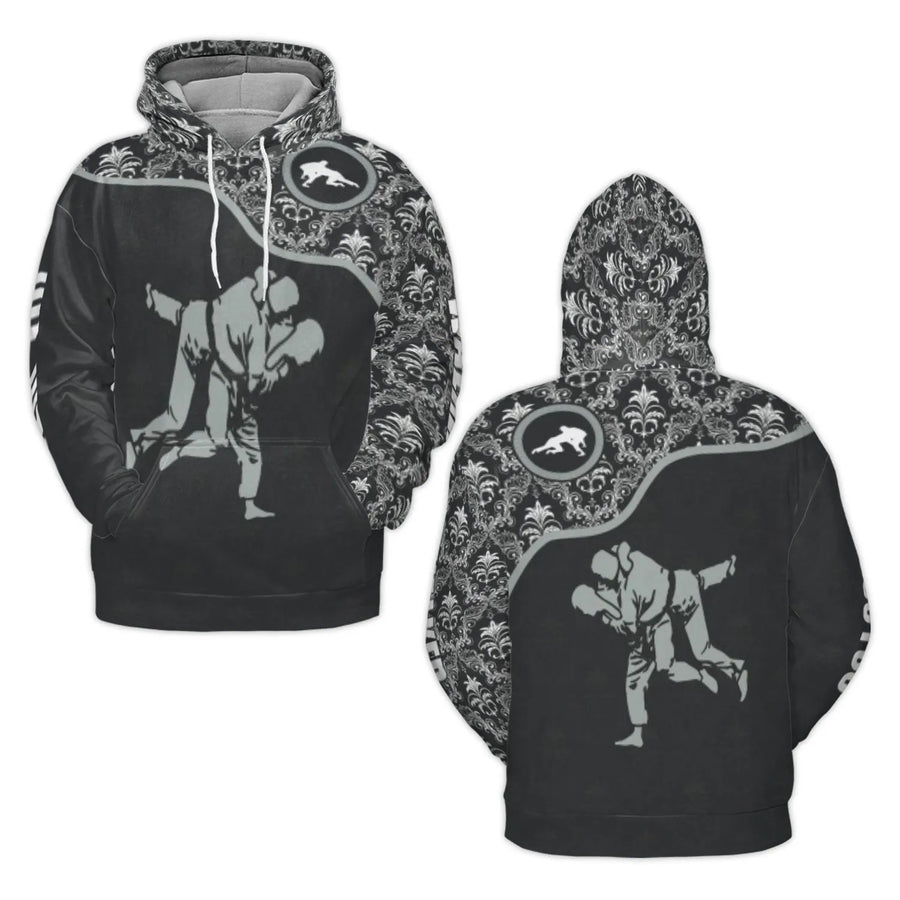 Judo Hoodie | Martial Arts Grappling Throw Damask Design | Premium Polyester Fleece | Perfect Gift for Judoka and Combat Sports Fans