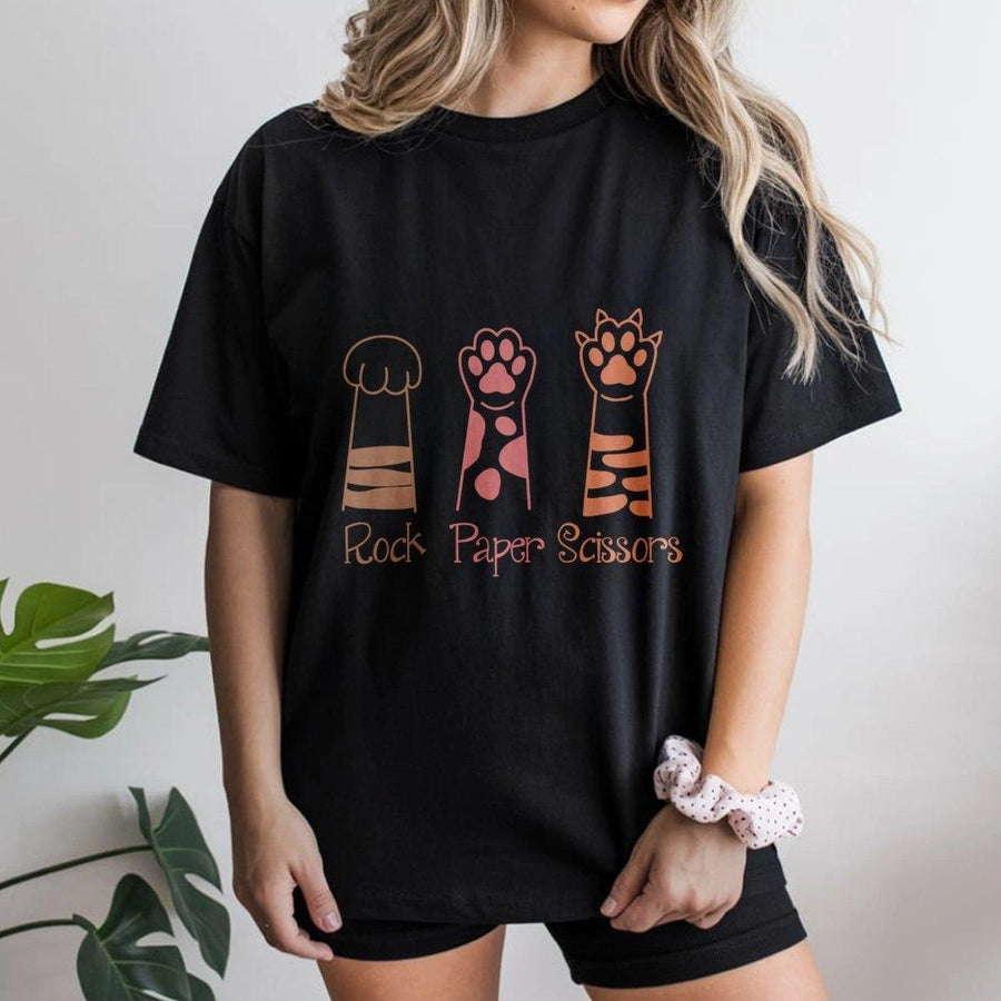 Rock Paper Scissors Cat Paws T-Shirt | Funny Kitten Hand Sign Graphic | 100% Cotton Premium Tee | Cute Pet Lover Gift for Men Women